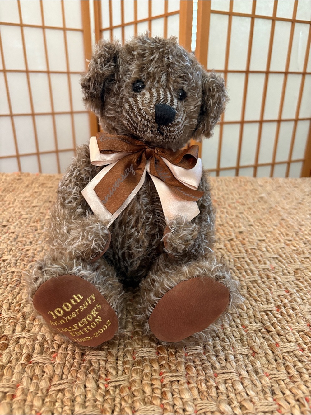 Plush Brown Teddy Bear with Satin Bow Stuffed Animal 100tj Anniversary